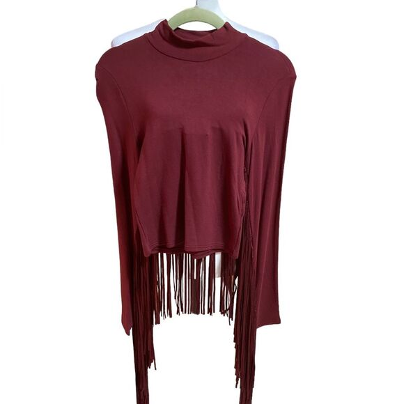 Hot & Delicious women’s wine colored fringed cowl neck top. - Picture 3 of 7